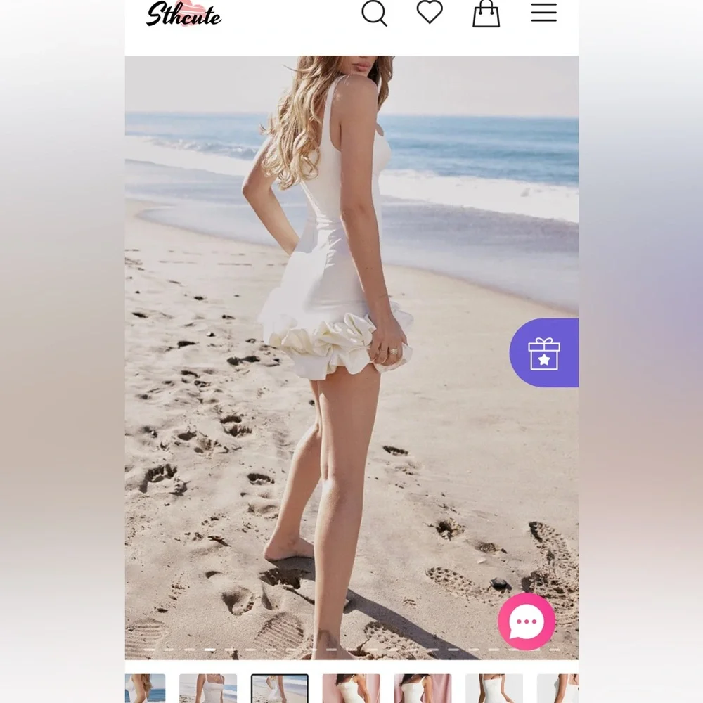 Ruffle hem white mini dress size small - Picture 4 of 8